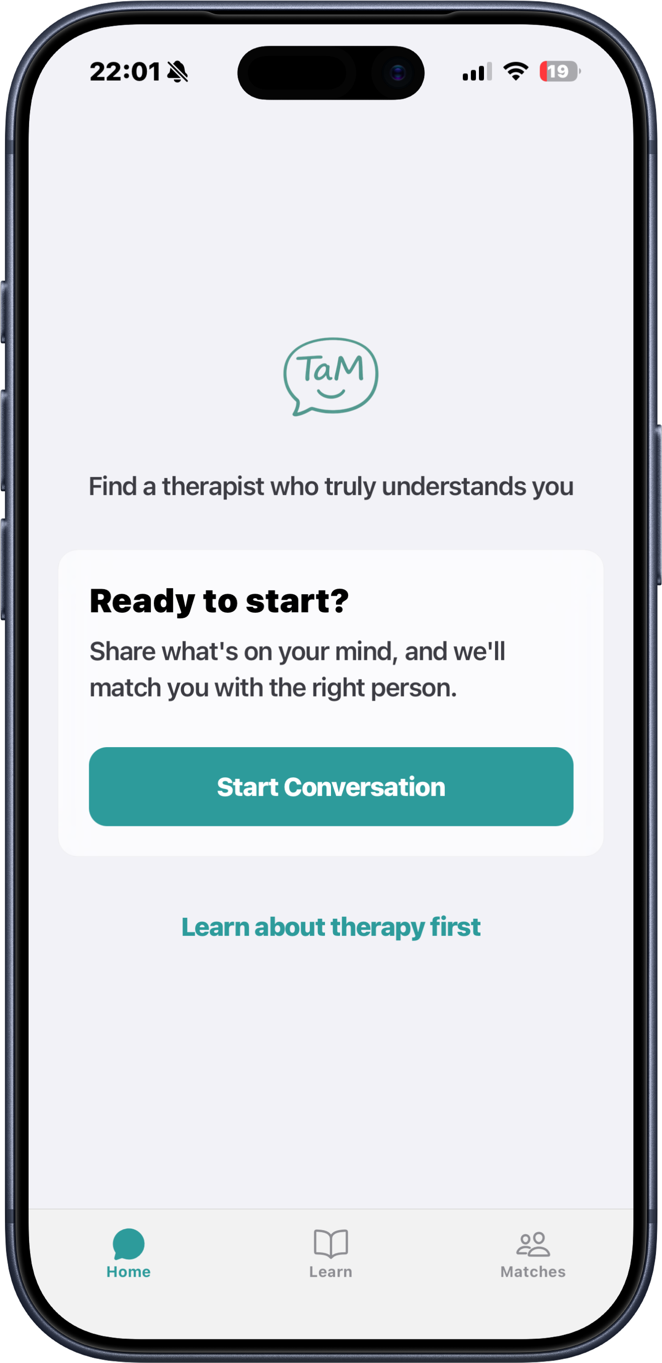 TaM app home screen preview